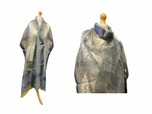 Grey Embroidered Organza Scarf/Shoulder Wraps With Tassel Finish (SECONDS)