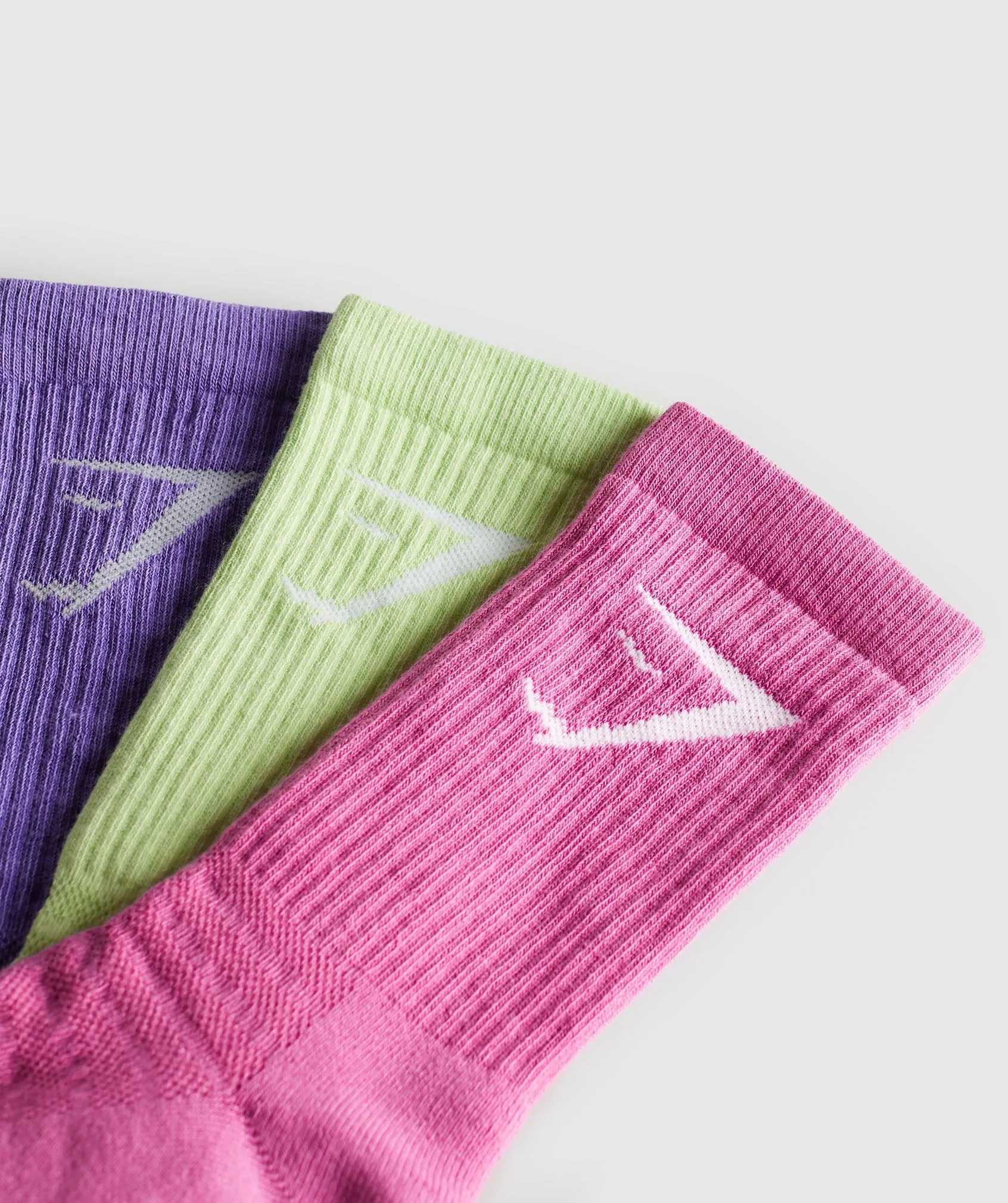 Gymshark Crew Socks 3pk - Pastel Sage Green/Shelly Pink/Stellar Purple