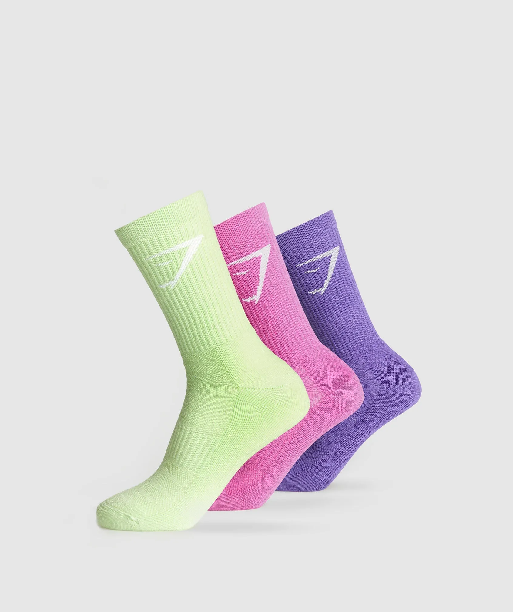 Gymshark Crew Socks 3pk - Pastel Sage Green/Shelly Pink/Stellar Purple