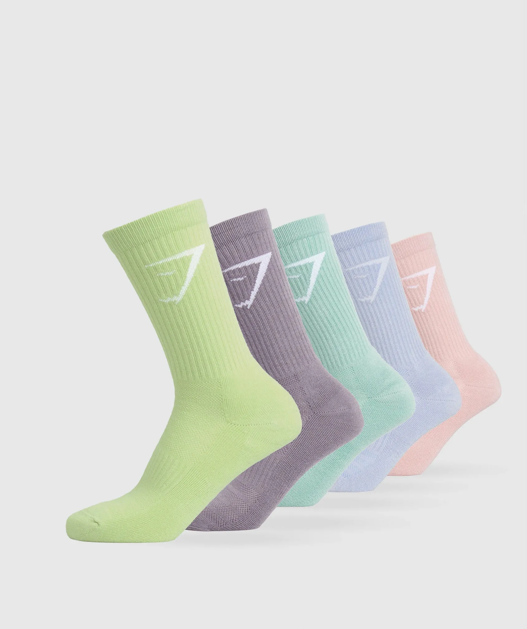 Gymshark Crew Socks 5pk - Sage Green/Silver Lilac/Lido Green/Purple/Pink