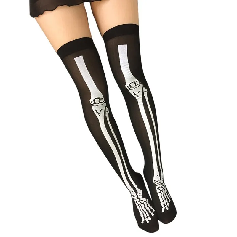 Halloween Skeleton Bones Over the Knee Stockings