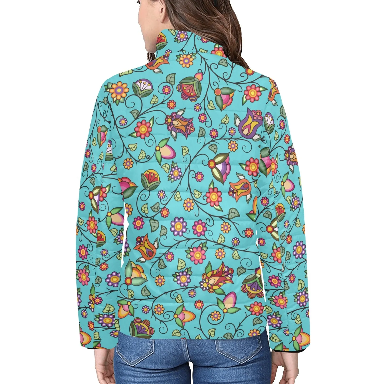 Heartbeat Petals Turquoise Women's Padded Jacket