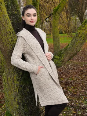 HERRINGBONE ARAN SHAWL COAT WITH HOOD