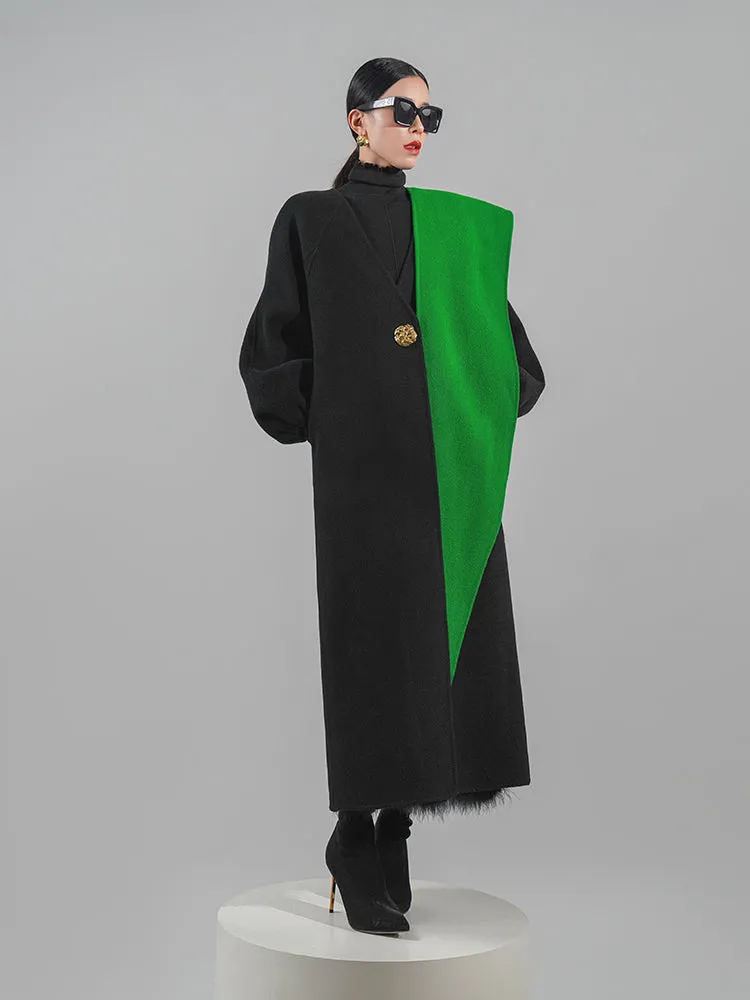 Huanzi designer double-sided cashmere coat mid-length contrast autumn  winter wool coat - Time