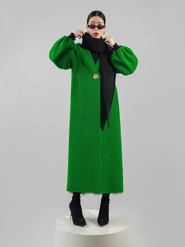 Huanzi designer double-sided cashmere coat mid-length contrast autumn  winter wool coat - Time