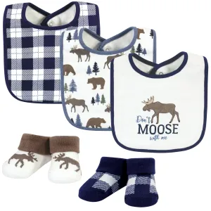 Hudson Baby Cotton Bib and Sock Set, Moose Bear