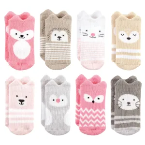 Hudson Baby Cotton Rich Newborn and Terry Socks, Pink Girl Woodland