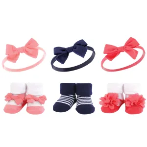 Hudson Baby Headband and Socks Giftset, Navy Coral