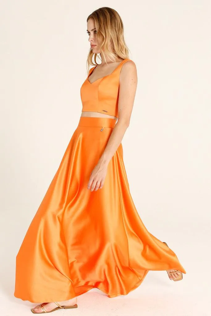 Imaus Long Satin Full Skirt (Orange)