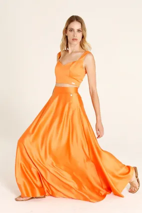 Imaus Long Satin Full Skirt (Orange)