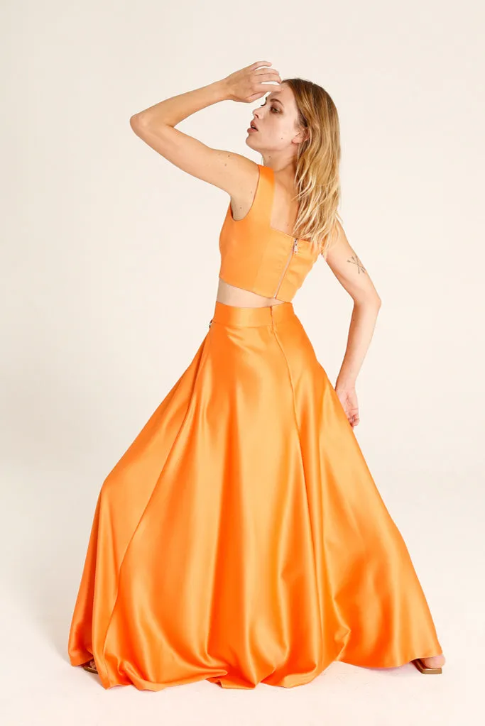 Imaus Long Satin Full Skirt (Orange)