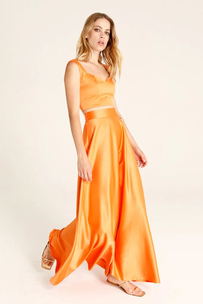 Imaus Long Satin Full Skirt (Orange)