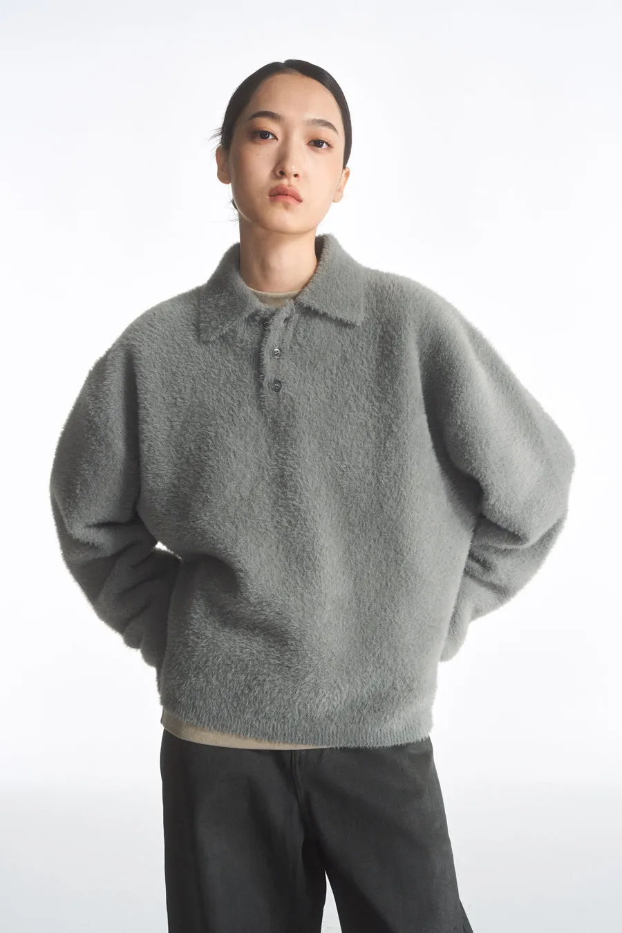 Imitation mink polo neck sweater