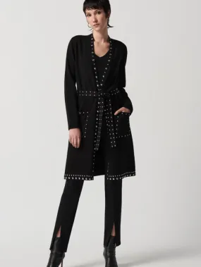 Joseph Ribkoff Black Sweater Knit Coat With V-Shape Neckline 234919 Col 11