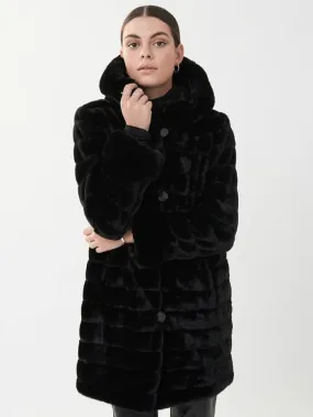 Joseph Ribkoff T Reversible Faux Fur Hooded Coat Black 214913 11