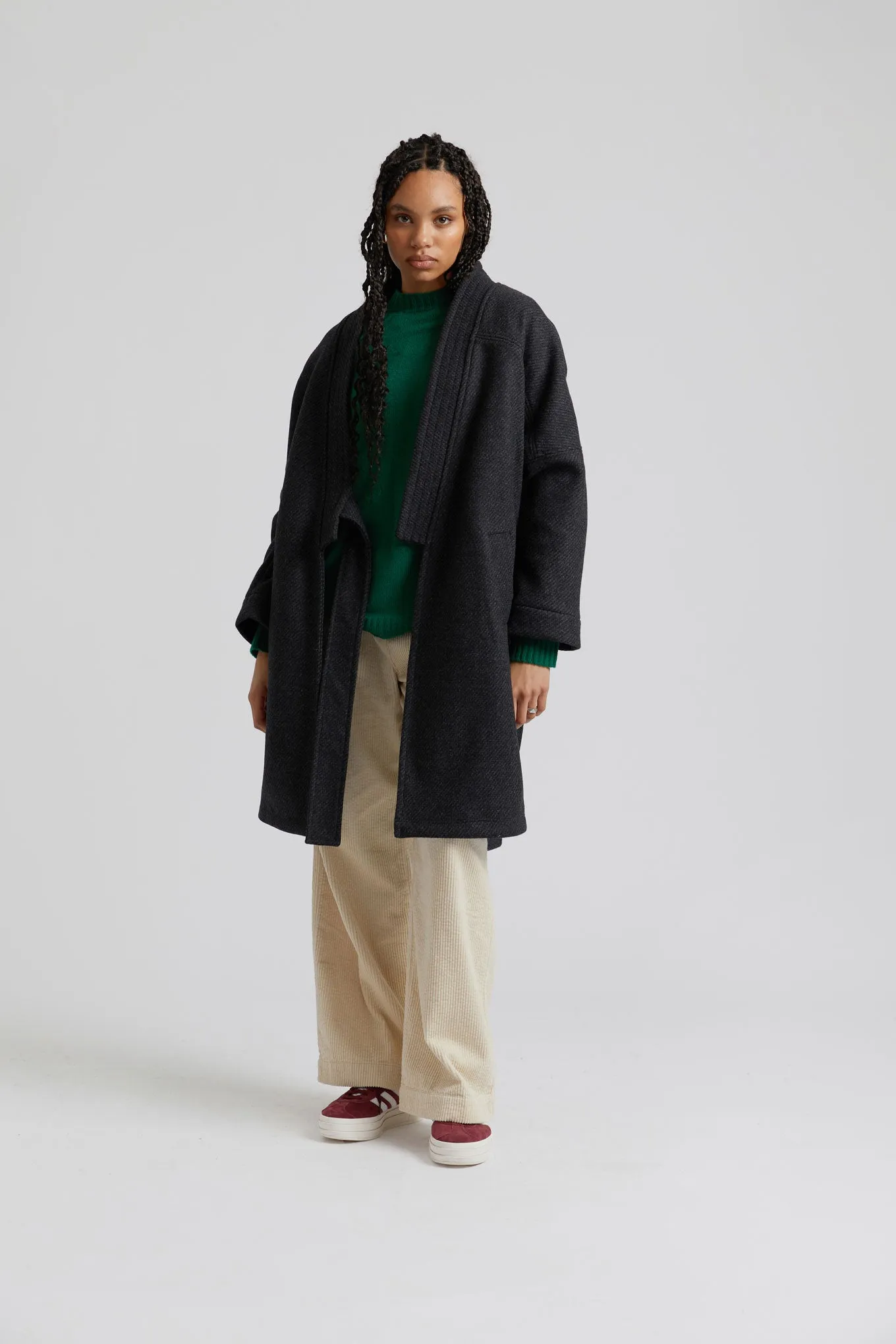 Kaia Wool Blend Twill Coat Charcoal