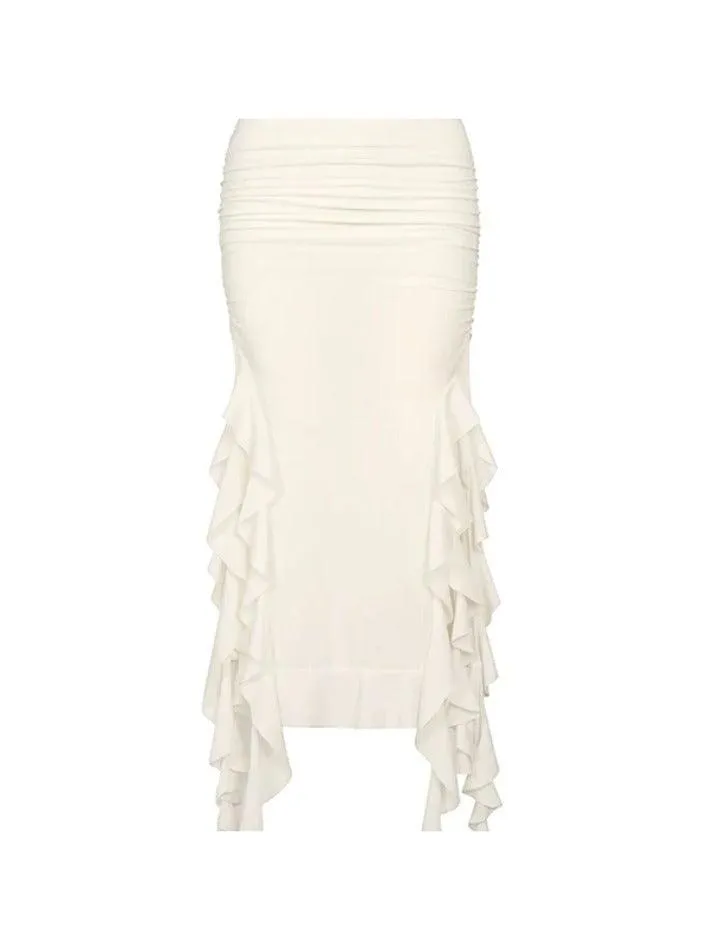 LANFUBEISI - Jellyfish Lace Pleated Wrap Hip Maxi Skirt