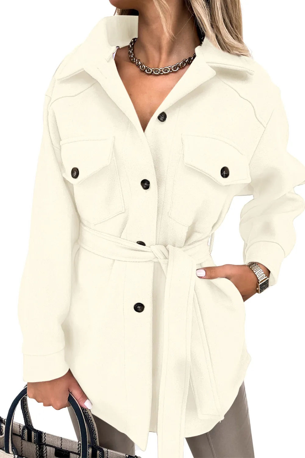 Lapel Button-Down Coat With Chest Pockets