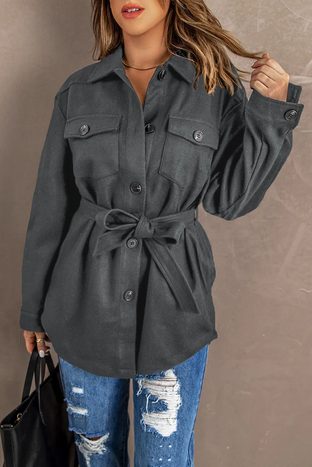 Lapel Button-Down Coat With Chest Pockets