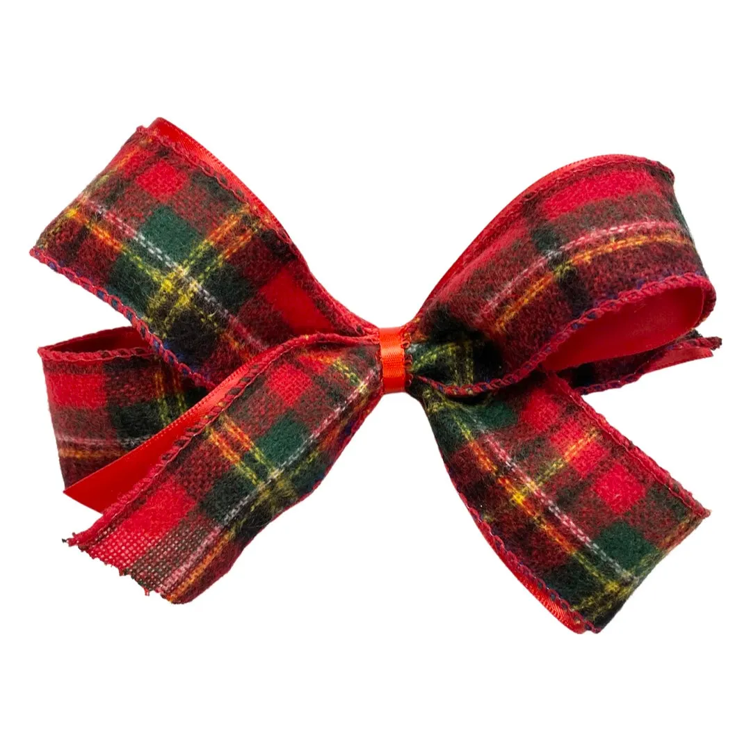 Large Holiday Flannel Plaid Layered Hair Bow on Clippie