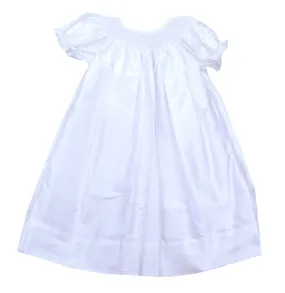 Le' Za Me White Silk Smocked Bishop Dress