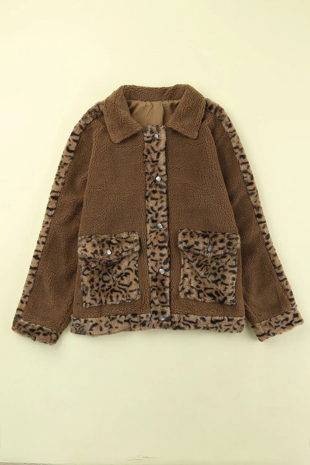 Leopard Patchwork Pocketed Sherpa Jacket