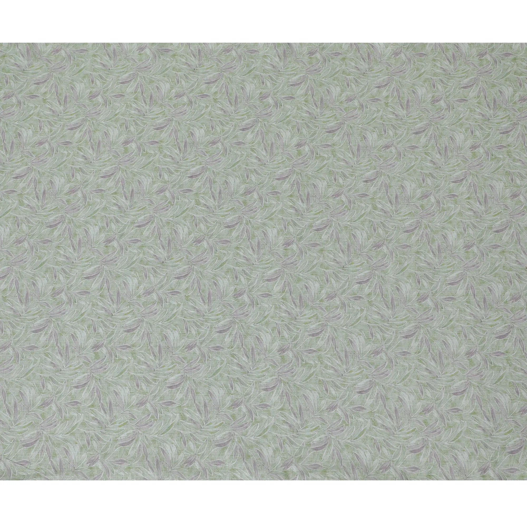 Light Green and Lavender Leaf Print Pure Linen Fabric - 150 cm Width-D20001