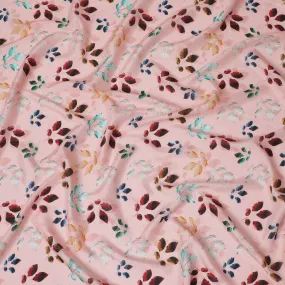 Light Pink with Multicolor Leaf Print Viscose Digital Printed Fabric - 110 cm Width-D19994