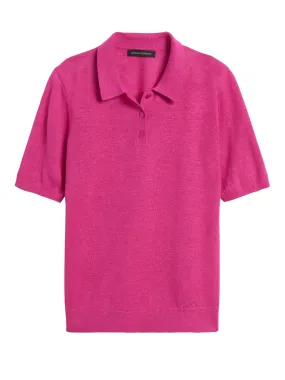 Linen-Blend Sweater Polo in Fuchsia Pink