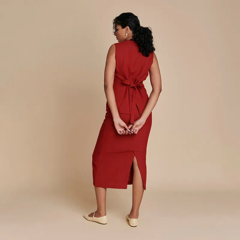 Linen Skirt Co Ord Set | Red | Waist Coat & Skirt