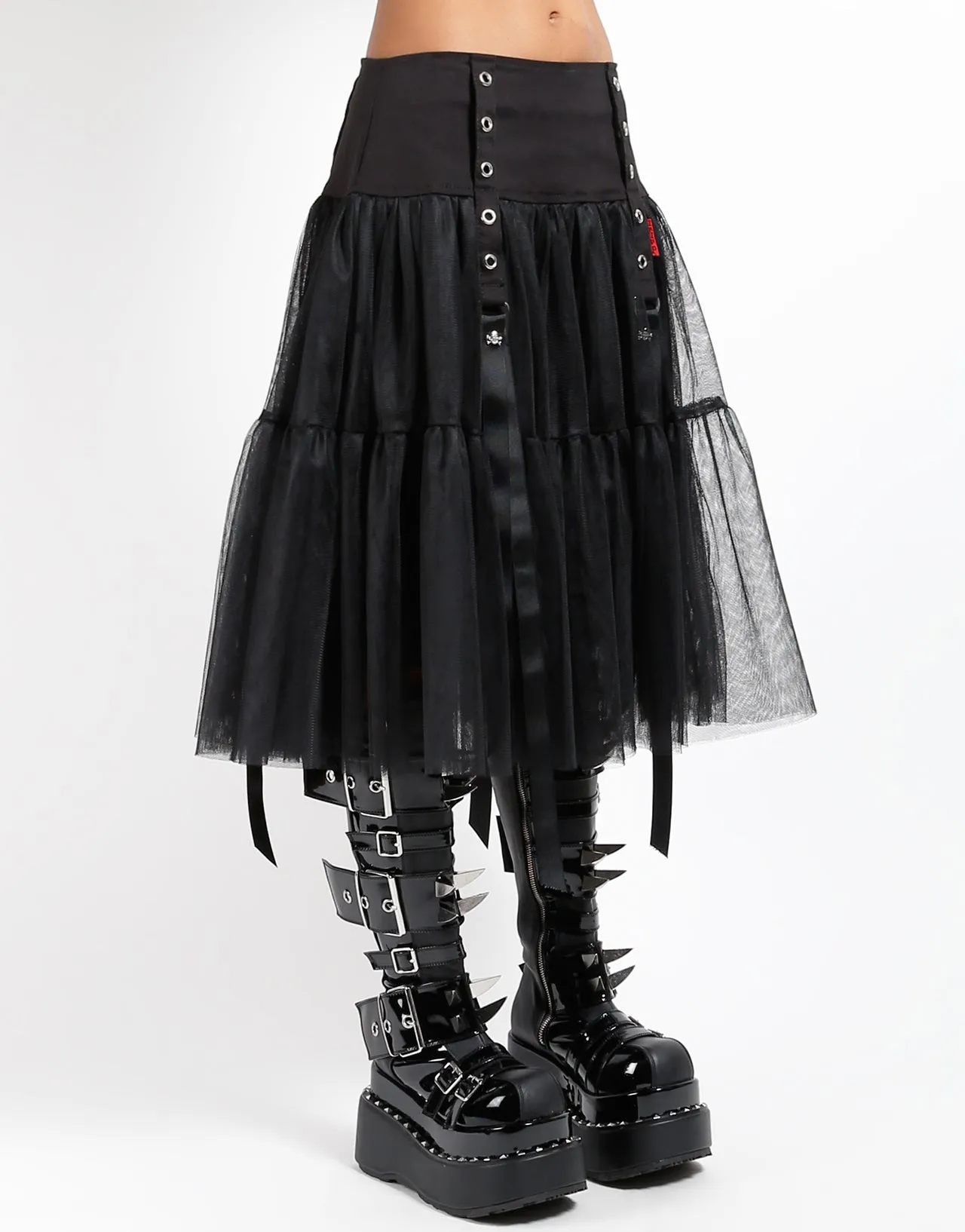 LONG RIBBON TULLE SKIRT BLACK