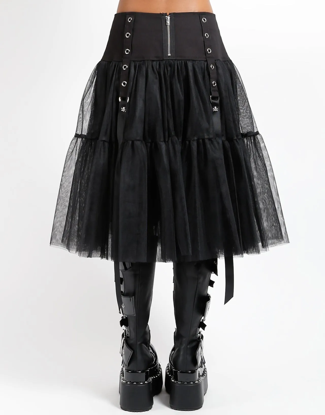 LONG RIBBON TULLE SKIRT BLACK