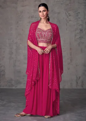 Magenta Pink Indo Western Style Party Wear Palazzo Suit