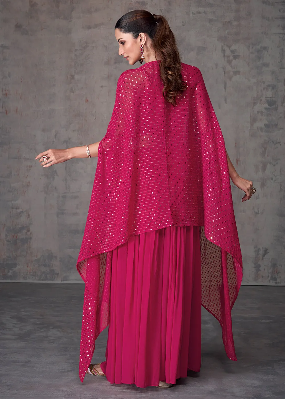 Magenta Pink Indo Western Style Party Wear Palazzo Suit