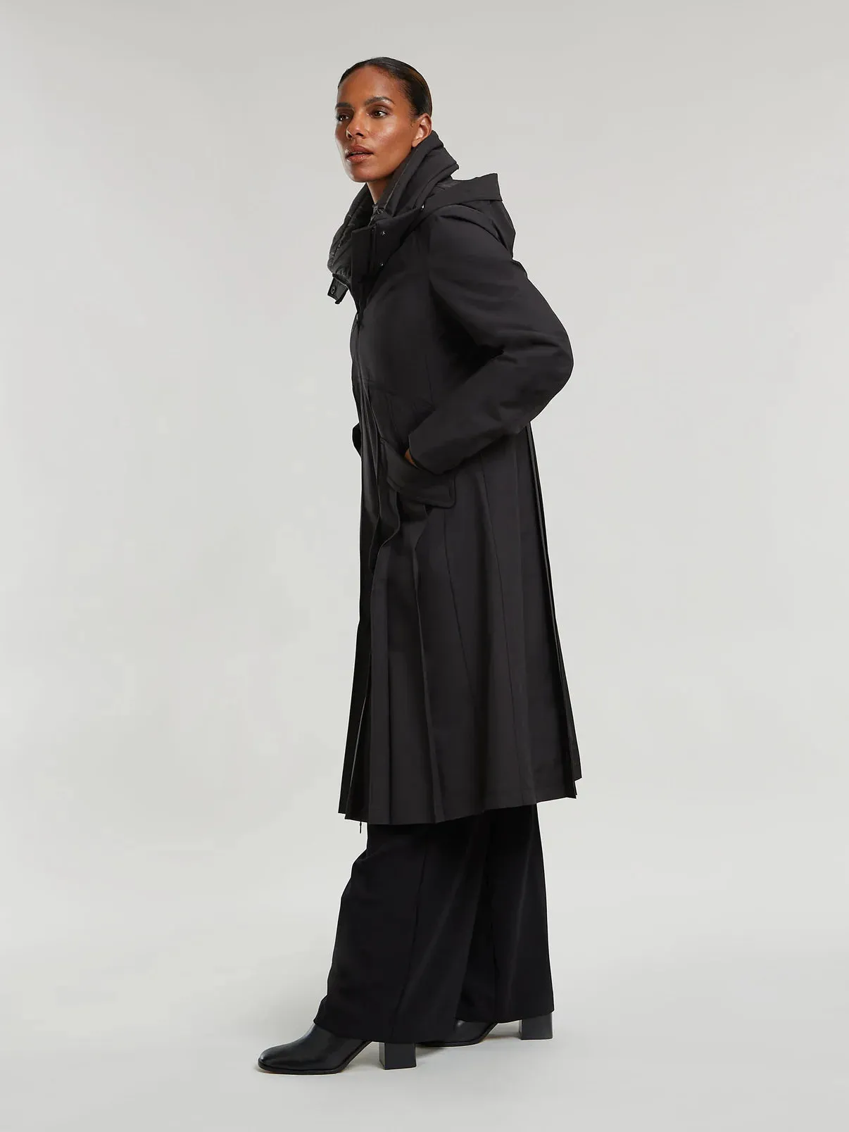 Maise Black Pleated Coat