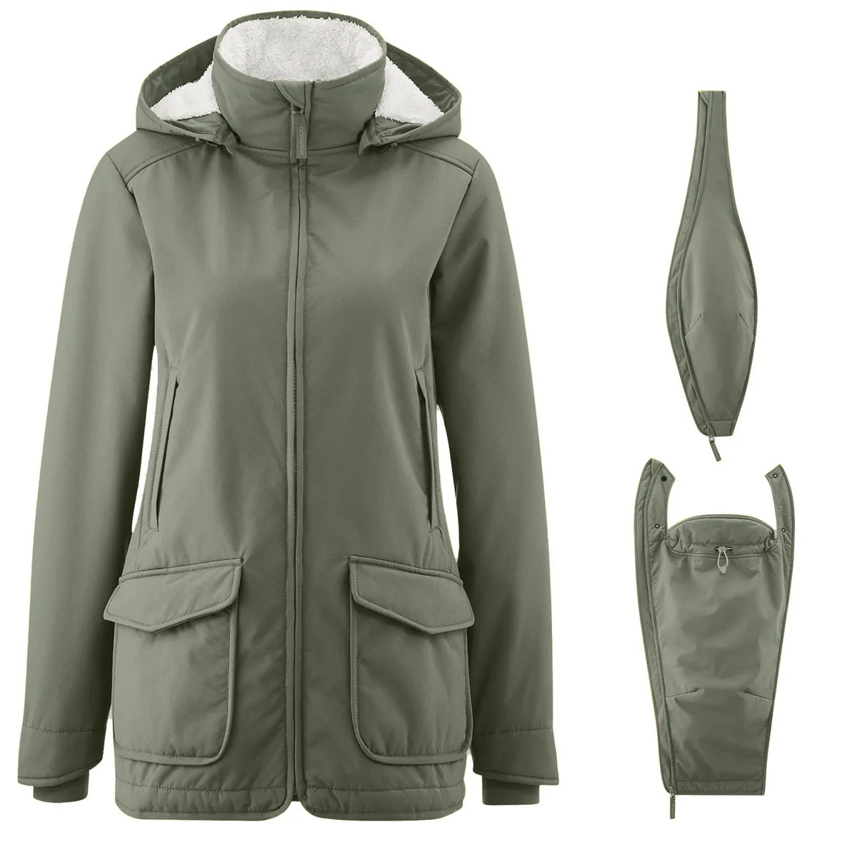 Mamalila Cosy Allrounder Softshell Maternity and Babywearing Jacket - Agave