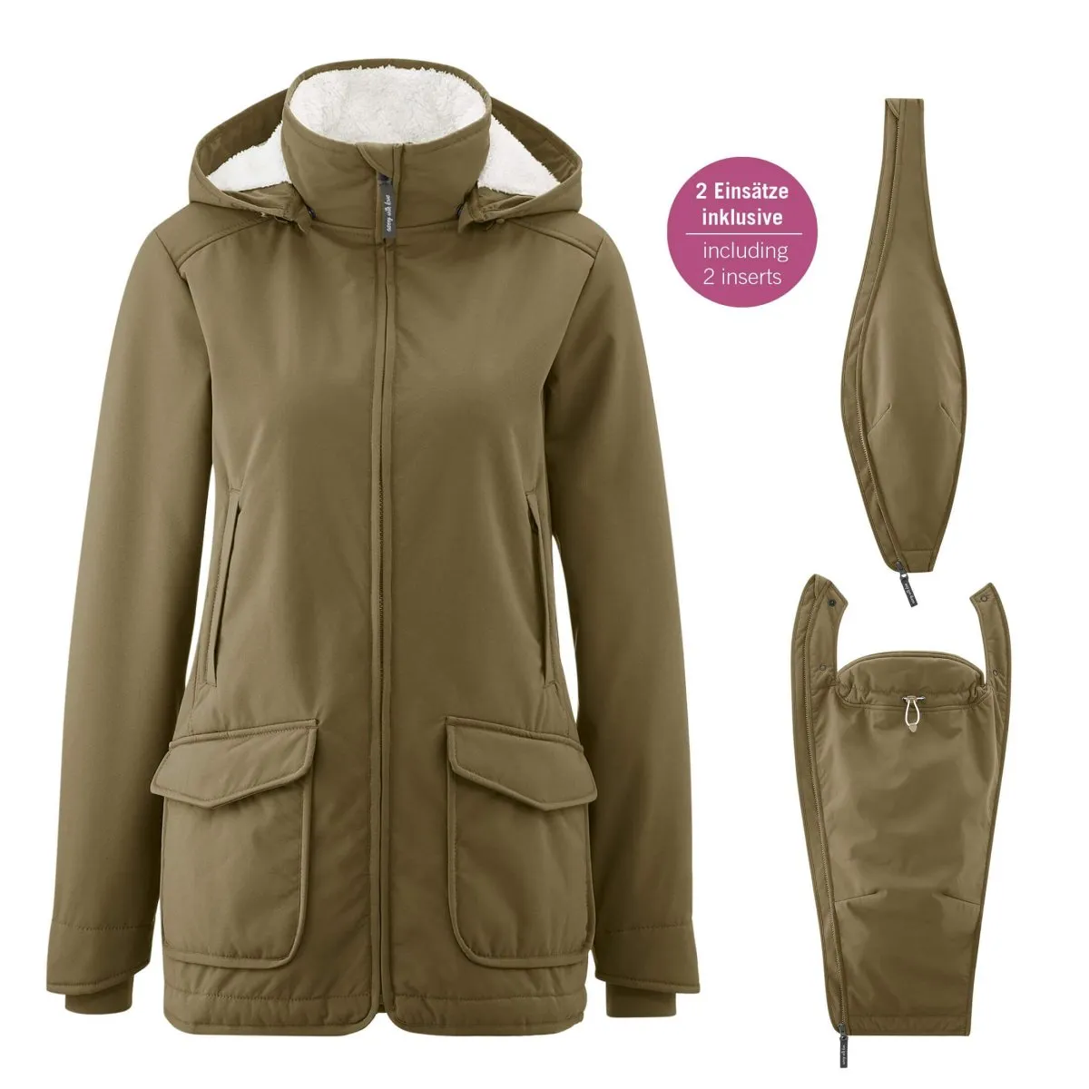 Mamalila Cosy Allrounder Softshell Maternity and Babywearing Jacket - Khaki