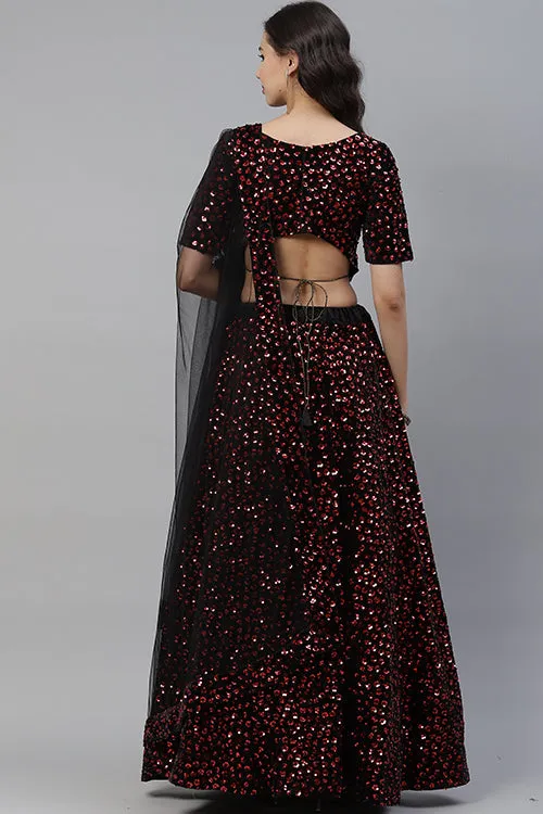 Maroon Indian Fashion Velvet Sequins Embroidered Lehenga Choli