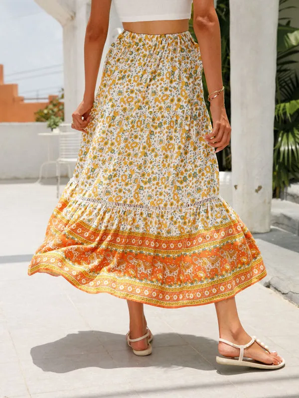 Maxi Cotton Bohemian Beach Resort Skirt