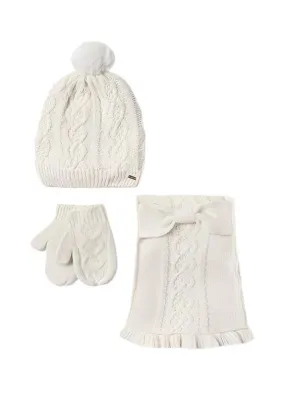 Mayoral Girls 3 Piece Set Scarf, Glove & Beanie Milk Vig