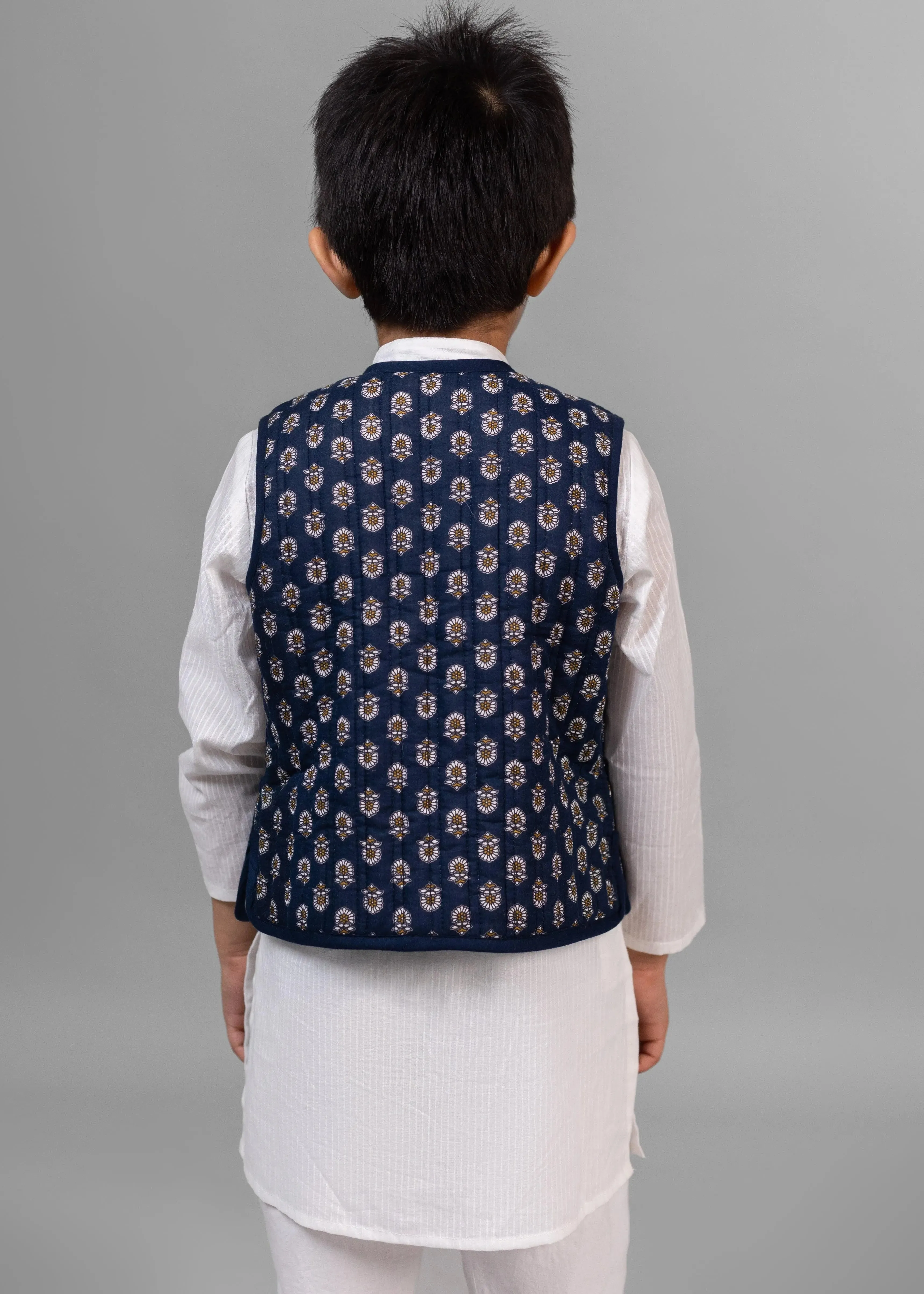 Meher/Rhombus Blue & Green 100% Cotton Reversible Bundi Jacket Unisex (0-12 Years)