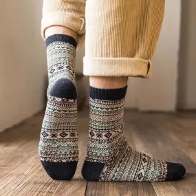 Men's Ethnic Style  Small Diamond Pattern Crew Socks