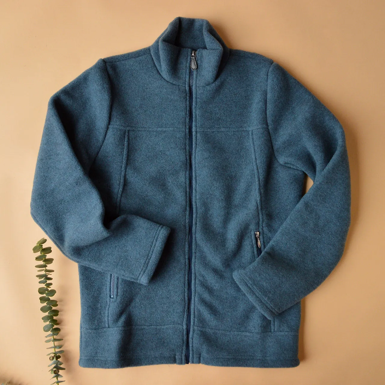 Men's Zip Jacket - 100% Organic Wool Fleece - Atlantic (M-L) *Last One!