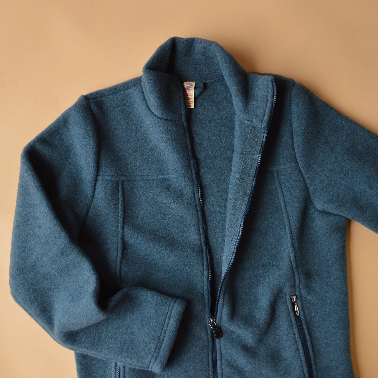 Men's Zip Jacket - 100% Organic Wool Fleece - Atlantic (M-L) *Last One!