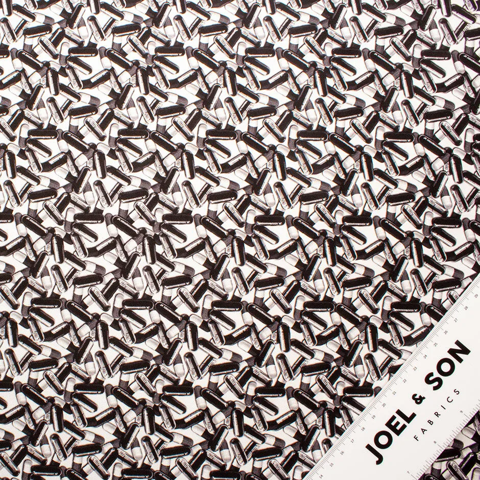 Monochrome 'Pill' Printed Pure Silk Twill Fabric