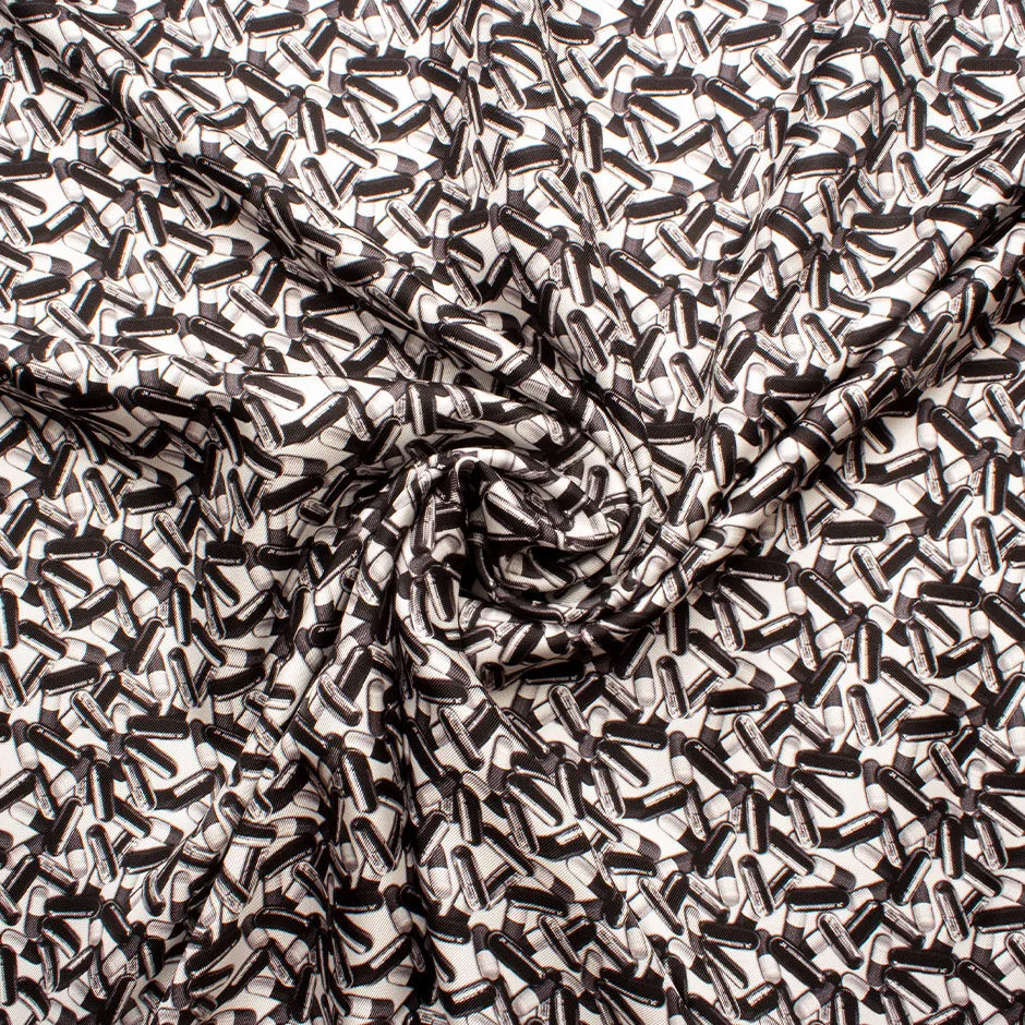 Monochrome 'Pill' Printed Pure Silk Twill Fabric