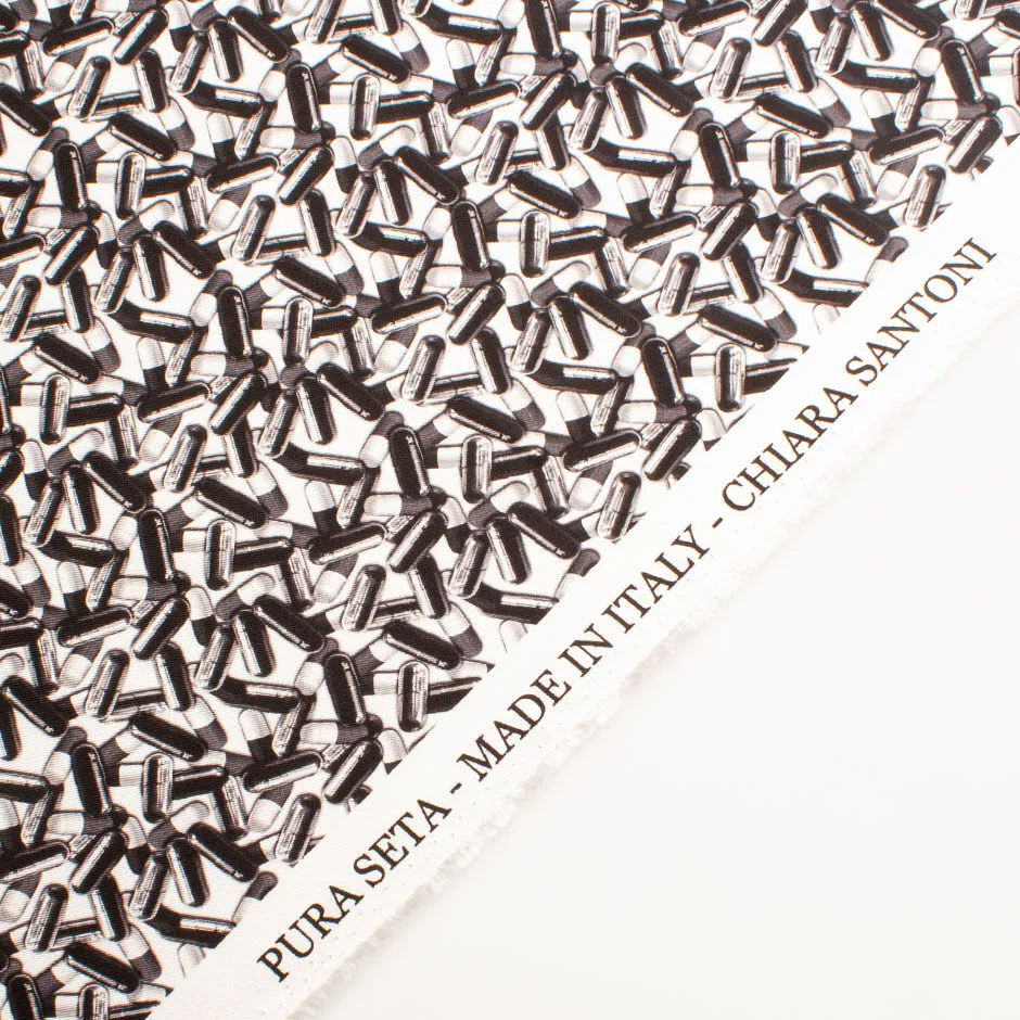 Monochrome 'Pill' Printed Pure Silk Twill Fabric