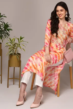 Multi Colour Viscose Rayon Leheriya Printed Straight Kurta