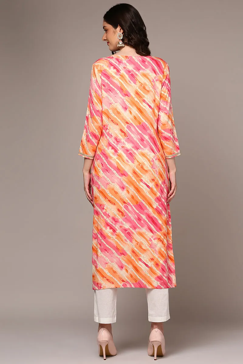 Multi Colour Viscose Rayon Leheriya Printed Straight Kurta