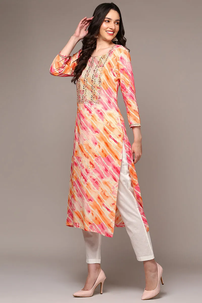 Multi Colour Viscose Rayon Leheriya Printed Straight Kurta